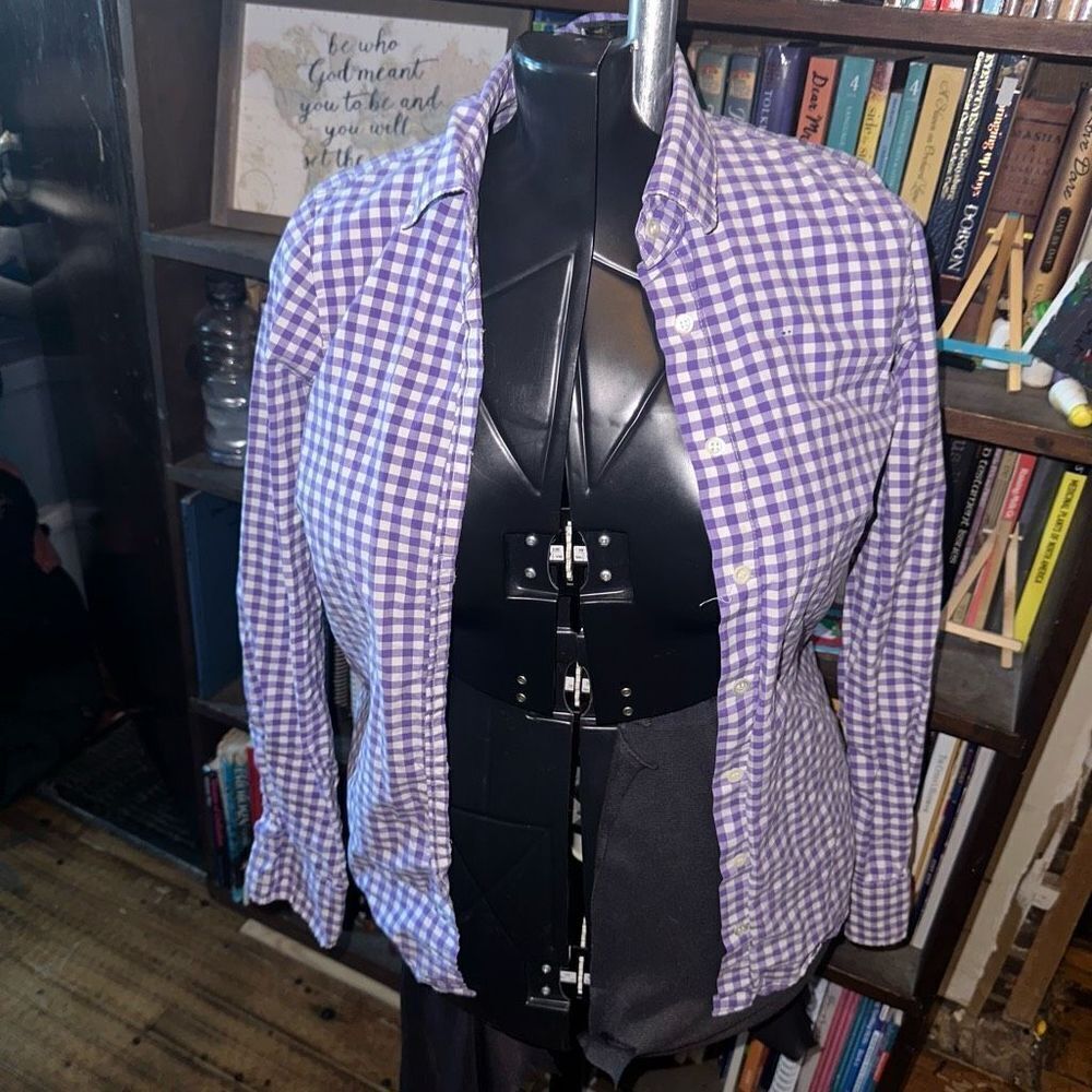 J. Crew Factory Purple and White Gingham Button-Down Shirt